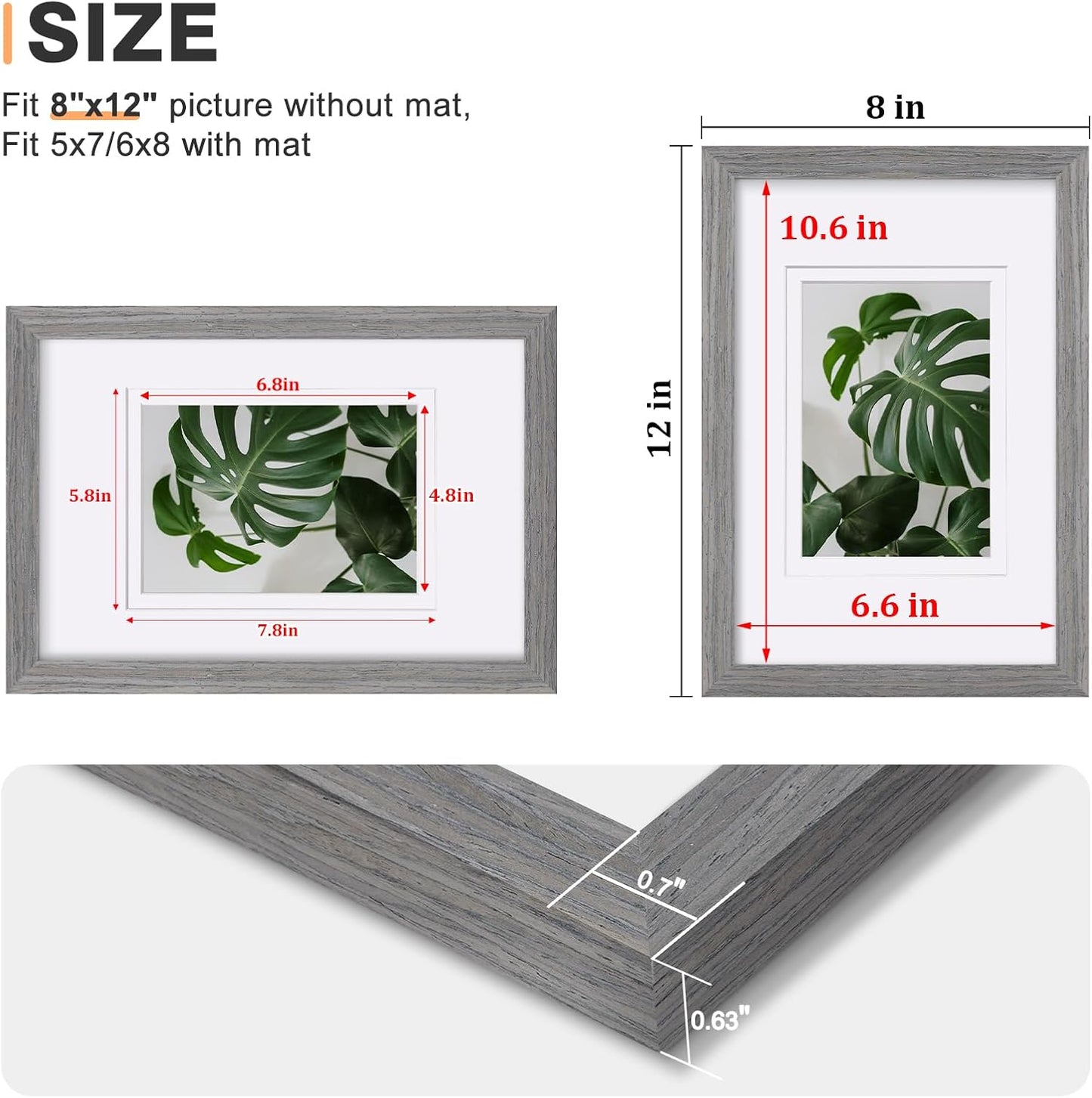 Egofine 8x10 Picture Frames Set of 4, Made of Solid Wood Covered by Plexiglass 4x6 and 5x7 with Mat or 8x10 without Mat, for Table Top Display and Wall Mounting Photo Frame Black