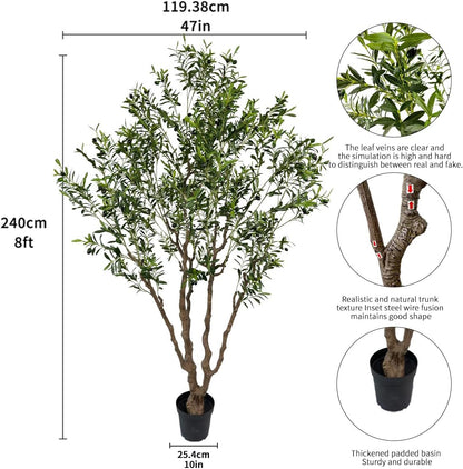 AfanD Artificial Tree Faux Olive Tree 8ft(92in,3200leaves) Tall Fake Olive Plant in Pot Fake Silk Tree Faux Plants Indoor
