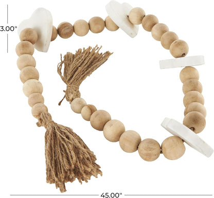 Deco 79 Marble Handmade Beaded Garland with Tassel Round Extra Long Orb Small Beads with Tassel with Knotted Brown Jute, Beads with Tassel 44" x 1" x 1", White