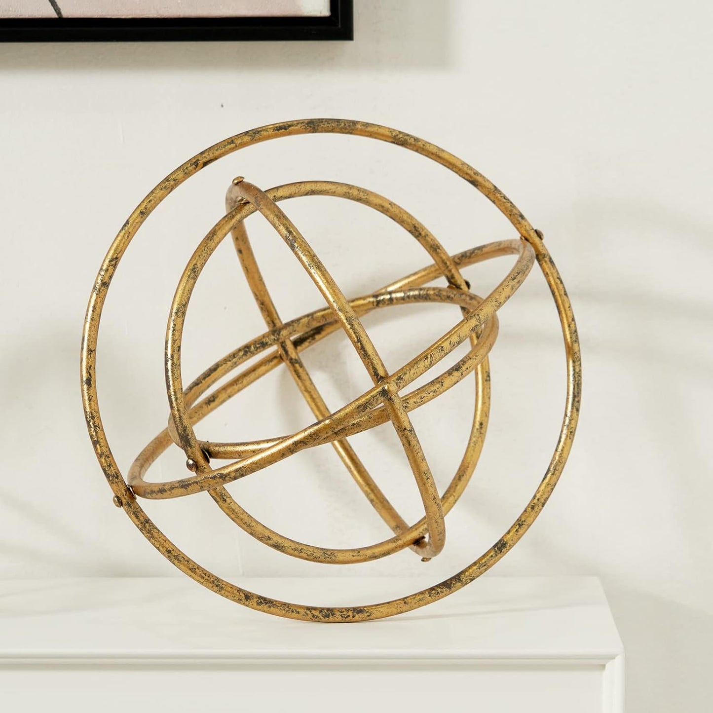 HLQMFHT 7 inches Metal Geometric Abstract Sculpture， Metal Geometric Sculpture Decor Sphere, Tabletop Decor for Living Room,Study,Bedroom,Modern Home Decor Accents