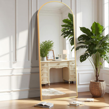 OLIXIS Black Arched Full Length Mirror 60"x16" for Bedroom, Full Body Mirror with Stand, Hanging or Leaning for Wall, Aluminum Alloy Thin Frame Floor Standing for Living Room