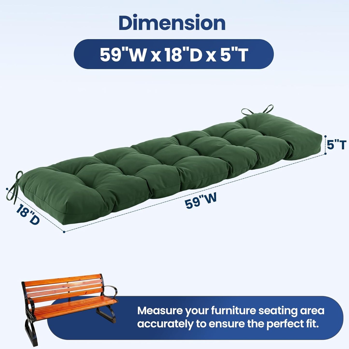 IASEAHK Outdoor Bench Cushion 48x18x5 Inch, Waterproof & Fade-Resistant Patio Furniture Cushions, Tufted Memory Foam Indoor/Outdoor Cushions for Couch Swing with Non-Slip Backing & Straps, Dark Grey