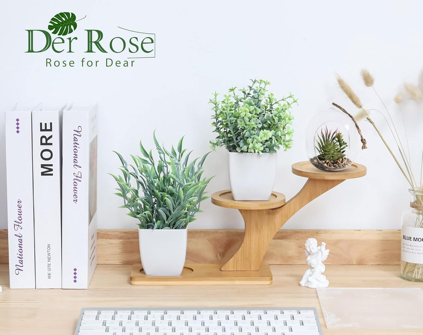 Der Rose 2 Pack Fake Plants Mini Artificial Greenery Potted Plants for Home Decor Indoor Office Table Room Farmhouse