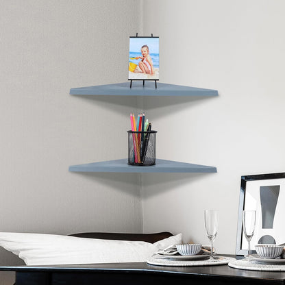 evron Corner Mounting Shelf Set of 2 – Easy to Install Floating Wall Shelves with Wood Grain Finish, Durable and Waterproof ABS Plastic for Kitchen, Bathroom, Living Room Home Décor