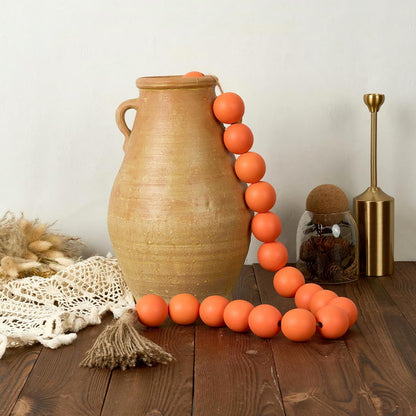 OMISHE Extra Large Wood Bead Garland with 1.6" Diameter Wooden Beads and Tassels, 41" Long Rustic Farmhouse Country Decorative Beads for Home Tiered Tray Decor, Natural Beige