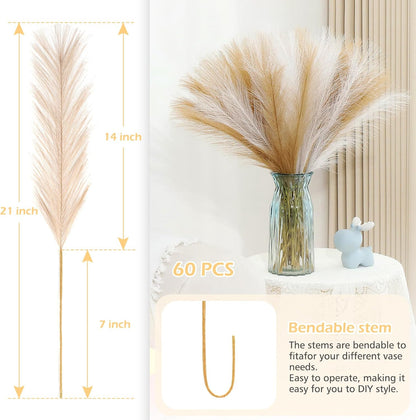 Pampas Grass Decor 30 Pcs 21.7 Inch Faux Brown Pampas Grass Bulk Artificial Dried Flowers Small Vase Filler Pompas Grass.