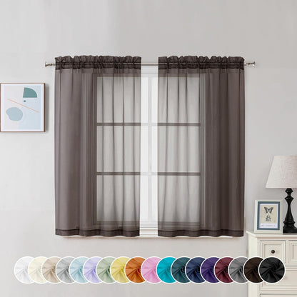 Chyhomenyc Sheer White Valances for Windows 2 Pack, Small Window Curtains for Living Room Bathroom Cafe Laundry Basement, Modern Top Dual Rod Pocket Voile Curtain, 42W x 14L inches, White - Colors B
