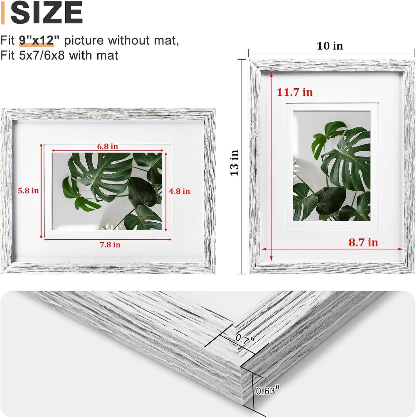 Egofine 8x10 Picture Frames Set of 4, Made of Solid Wood Covered by Plexiglass 4x6 and 5x7 with Mat or 8x10 without Mat, for Table Top Display and Wall Mounting Photo Frame Black