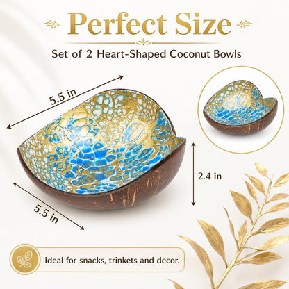 Coconut Bowls Decorative Candy Dish - Heart Acai Bowl, Natural Wooden Candy Dish, Key Bowl Holder for Entryway Table, Yogurt Smoothie Nuts Dessert Container, Rice Fruits Dry Snack Storage Shell Bowls