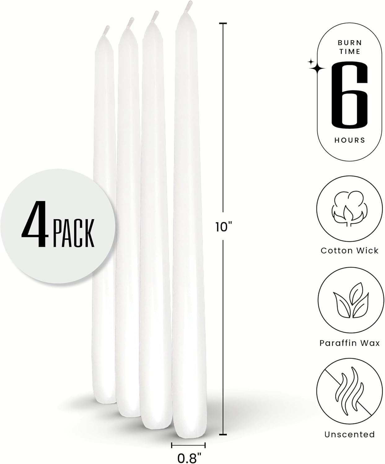 Leor & Lair Ivory Taper Candles - 4 Pack 10" Ivory Candlesticks - Unscented Cream Candle Sticks for Home Decoration, Holiday Tables, Weddings, Restaurants & Business Events