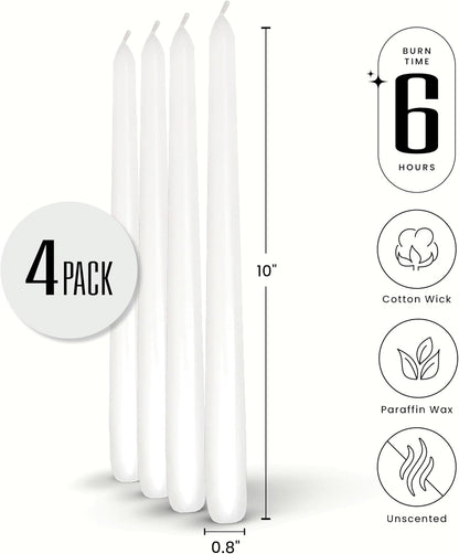 Leor & Lair Ivory Taper Candles - 4 Pack 10" Ivory Candlesticks - Unscented Cream Candle Sticks for Home Decoration, Holiday Tables, Weddings, Restaurants & Business Events