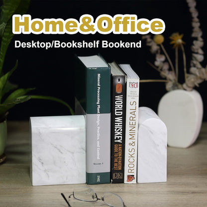 Koville African Natural Marble Bookends for Shelves, Non-Slip Book Ends, 13LBS Ultra Heavy Duty Marble Book Holder Organizer, Apartment Decor for Movies/CD/Video Games(Namib Fantasy)