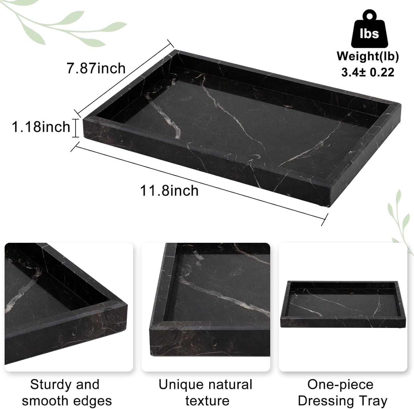 Marble Bathroom Tray,Pure Natural Vanity Tray,Marble Tray for Kitchen Counter Non-Ceramic/Non-Resin,Stone Trays 12 x 8 inch Cyan Green