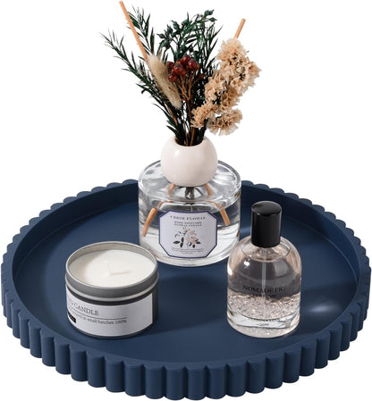 Round Bathroom Tray Silicone Kitchen Counter Decor Vanity Organizer Decorative Coffee Table Tray for Perfume, Candle, Soap Dish, 9 Inch, Black
