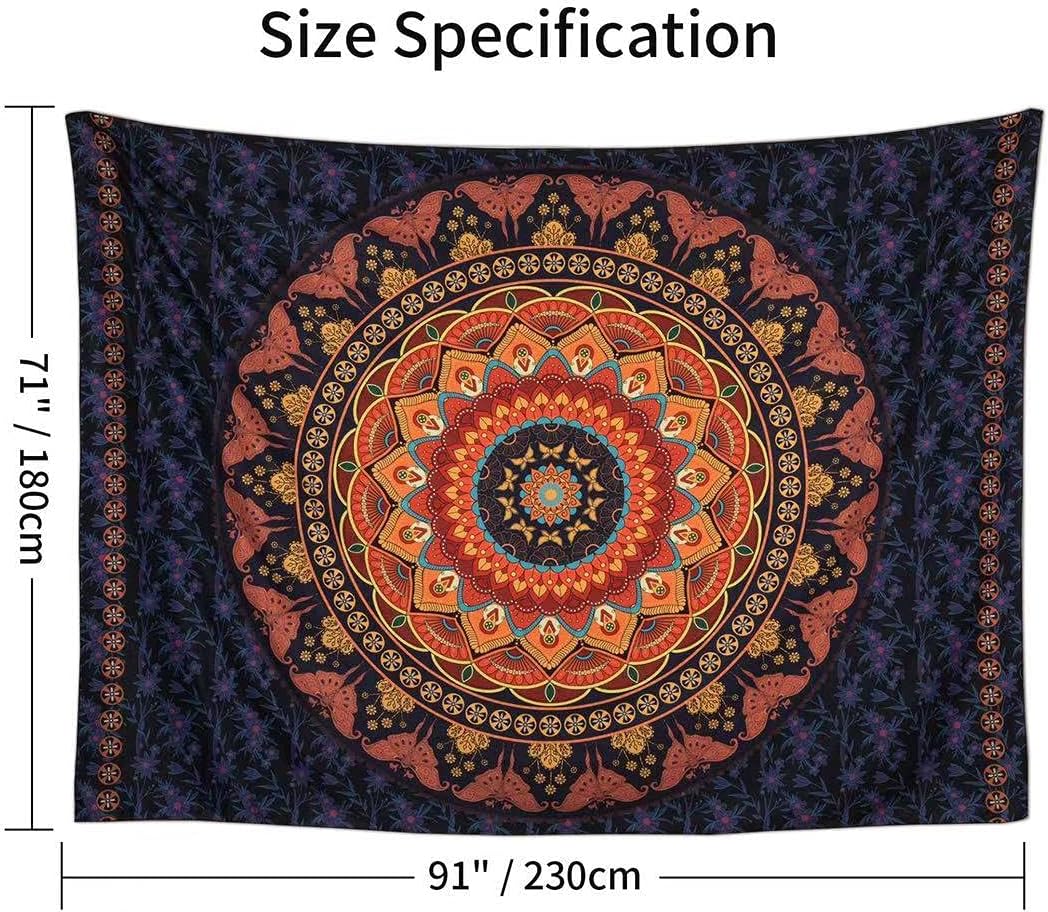 Black Mandala Tapestry Wall Hanging Psychedelic Wall Tapestry Aesthetic Indian Hippie Decor Bohemian Art Boho Home Decoration for Bedroom,Living Room,Dorm