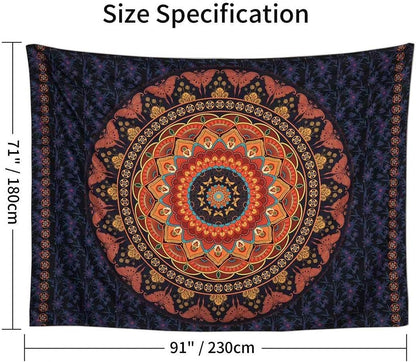 Black Mandala Tapestry Wall Hanging Psychedelic Wall Tapestry Aesthetic Indian Hippie Decor Bohemian Art Boho Home Decoration for Bedroom,Living Room,Dorm