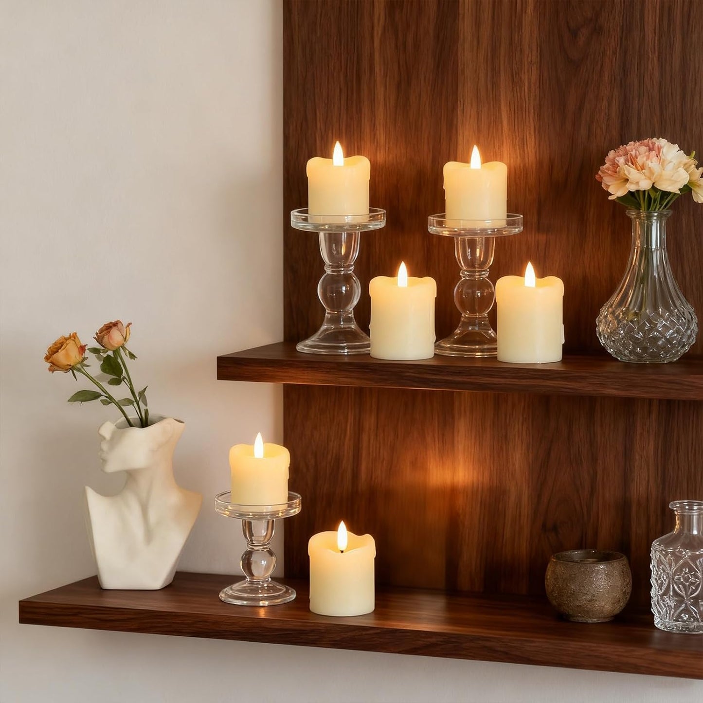 Lezonic Flameless Votive Candles Battery Operated with Remote and Timer, Pack of 6 (D:2" X H:3") LED Ivory White Long Lasting Flickering Wax Candles with Realistic 3D Flame