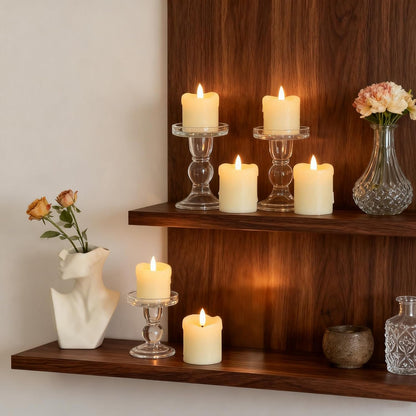 Lezonic Flameless Votive Candles Battery Operated with Remote and Timer, Pack of 6 (D:2" X H:3") LED Ivory White Long Lasting Flickering Wax Candles with Realistic 3D Flame