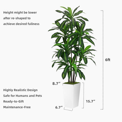 Artificial Dracaena Plant Indoor 5FT - Fake Tree with White Tall Planter - Faux Yucca Tall Fake Floor Plant in Pot - Artificial Trees for Home Office Living Room Decor Indoor