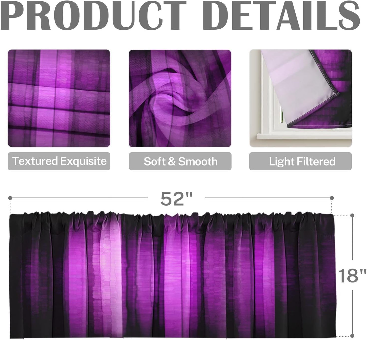 Emvency 2 Pack Dark Grey Valances Window Treatments, Gray Striped Abstract Blackout Drapes Adjustable Curtain for Windows Living Room Kitchen Over Sink, 52x18 Inch Rod Pocket Valances