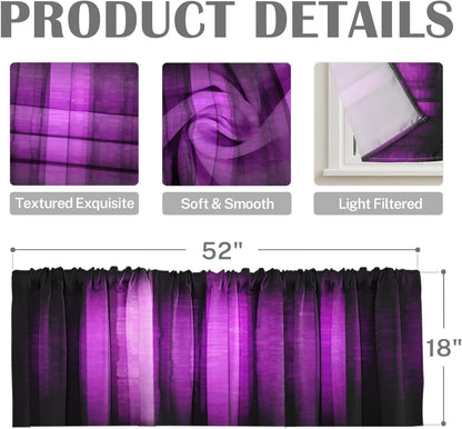 Emvency 2 Pack Dark Grey Valances Window Treatments, Gray Striped Abstract Blackout Drapes Adjustable Curtain for Windows Living Room Kitchen Over Sink, 52x18 Inch Rod Pocket Valances