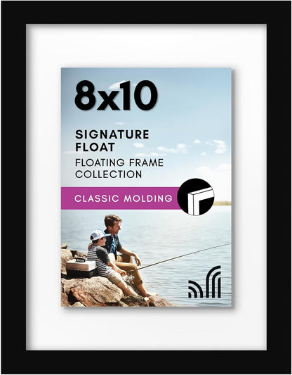 Americanflat 12x18 Floating Picture Frame with Polished Crystal-Clear Glass - Use as 8x10 Picture Frame or Display 5x7 Photo - Signature Float Collection - Photo Frames for Wall Display - Black