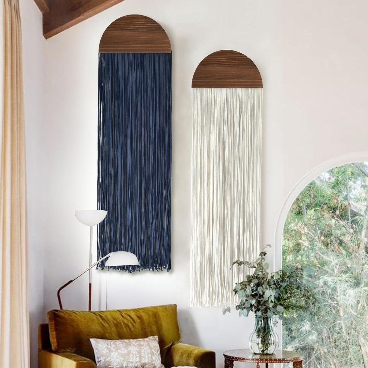 Flber 2 Pcs Macrame Wall Hanging Boho Wall Decor Handmade Macrame Art Tapestry Wedding Macrame Backdrop 13.7" W x 51" L For Living room Bedroom Headboard Decor