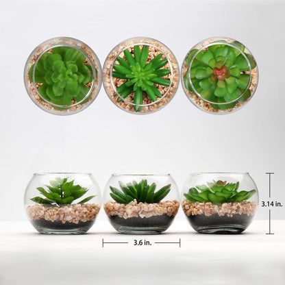 Briful Mini Fake Plants 4 Packs Succuletns Artificial Potted Plants in Cube Glass Vase Faux Succulents for Bathroom Living Room Kitchen Shelf Table Decor