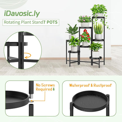 iDavosic.ly Plant Stand Indoor Outdoor, 5 Tier Corner Metal Flower Display Holder Shelf, Folding Tall Orchid Rack for Patio Balcony Porch Garden Living Room House, Black