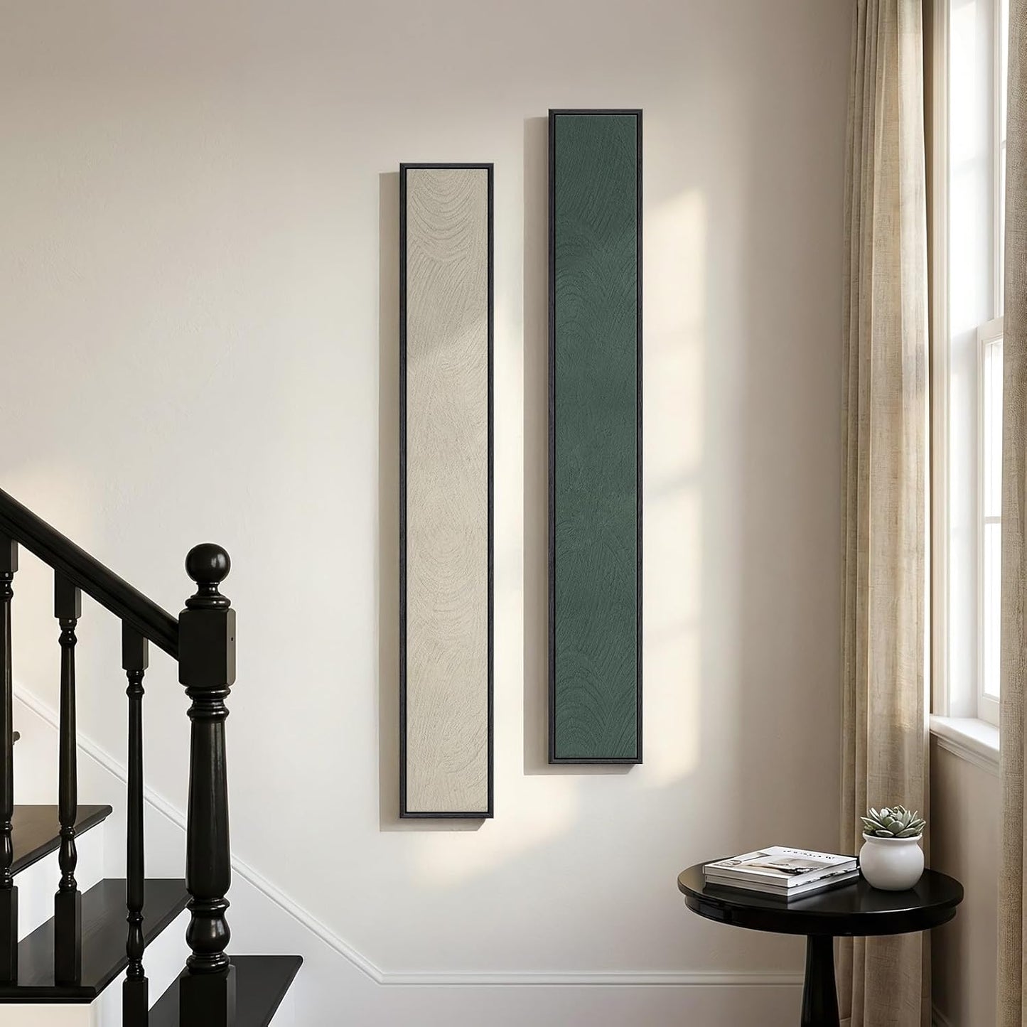 Long Narrow Framed Neutral Abstract Vertical Wall Art Set, 2 Piece Modern Canvas Prints Paintings Artwork for Walls, Beige and Brown Minimalist Pictures for Hallway Entryway Living Room Bedroom Decor