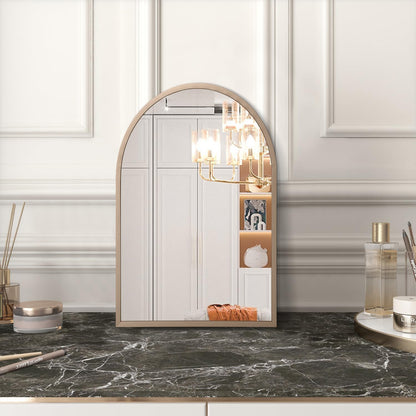 Black Arched Wall Mirror Aluminum Alloy Frame Bathroom Mirror Brushed Metal Vanity Wall Mounted Mirror for LivingRoom Bedroom Entryway Room Home Decor 16"x12"