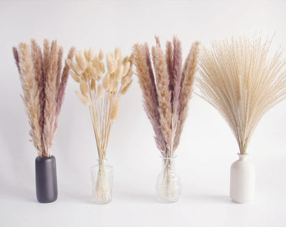 65PCS Pampas Grass Decor, Including pompas Floral, Reed Dried Grass and Bunny Tails Dried Flowers, Natural Dried Pampas Grass Bouquet for Boho Decor Wedding, Home Decoration