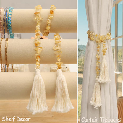 Gemstone Bead Garland with Tassel,31inch Farmhouse Rustic Country Table Decor Prayer Healing Beads Boho Wall Shelf Hanging Decoration (Turquoise Ball)