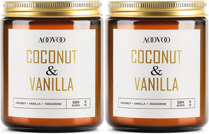 AOOVOO Coconut Vanilla Candles - 9 oz Scented Candles, Aromatherapy Candle, Soy Candle for Home Scented