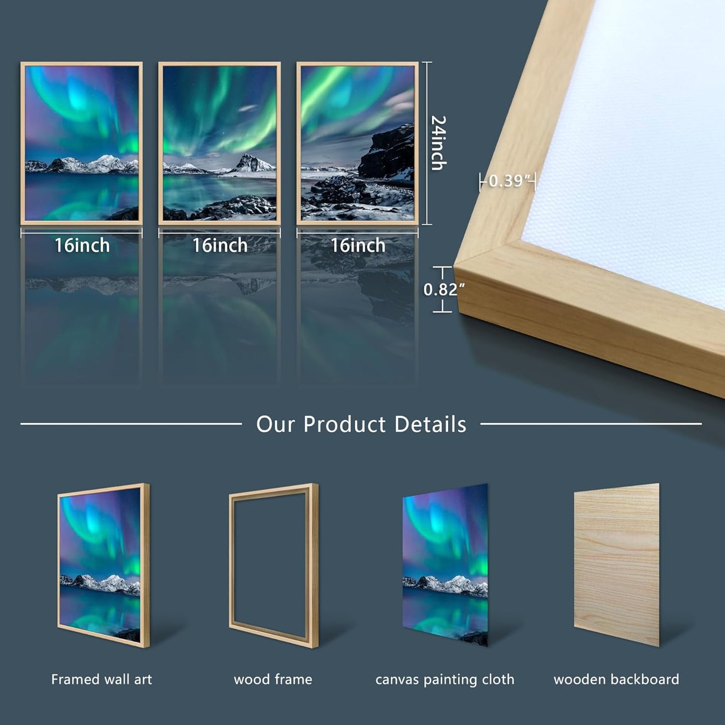 MHARTK66 Wall Art for Bedroom Wall Decor for Living Room Office Decor Abstract Mountain Aurora Landscape Painting 3 Piece Scenic Framed Canvas Art Prints Ready to Hang Kitchen Wall Pictures Home Decor
