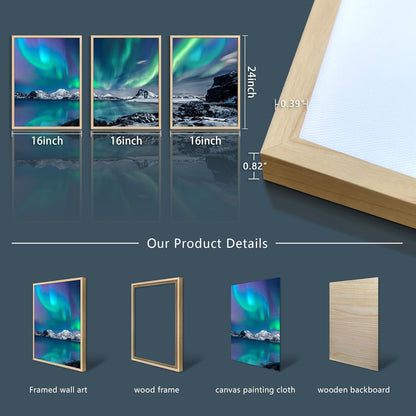 MHARTK66 Wall Art for Bedroom Wall Decor for Living Room Office Decor Abstract Mountain Aurora Landscape Painting 3 Piece Scenic Framed Canvas Art Prints Ready to Hang Kitchen Wall Pictures Home Decor
