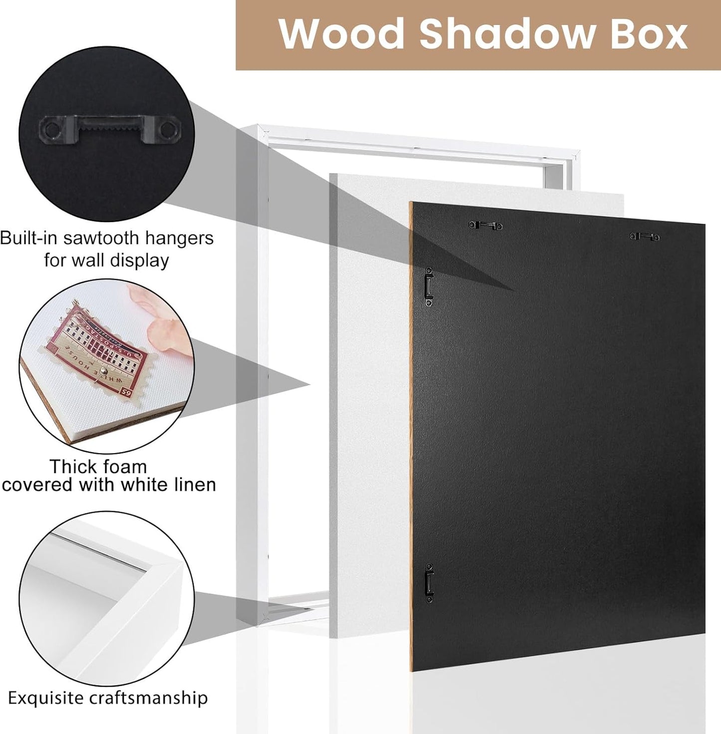 Califortree 8x8 Shadow Box Frame with Soft Linen Back - Push Pins Included, Memory Box Display Case for Flower, Tickets and 3D Items, Black