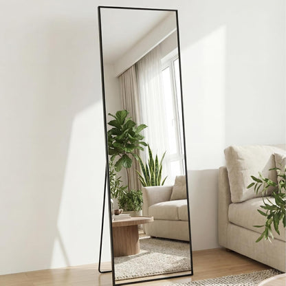 DUMOS Full Length Mirror 64"x21" Full Body Floor Mirror for Bedroom or Cloakroom, Can Stand Alone, Hang or Lean Against Wall, Tall Wall Mirror with Stand, Black