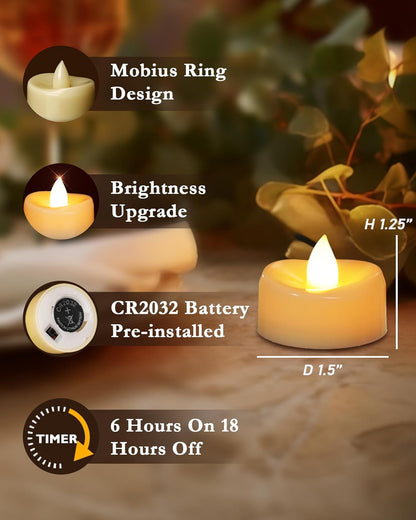 merrynights LED Candles, Tea Lights Candles Battery Operated Bulk, 50-Pack Long-Lasting 200 Hours Flameless Tealight Candles, Realistic Tea Lights for Christmas Halloween Wedding, 1.5'' D X 1.25'' H