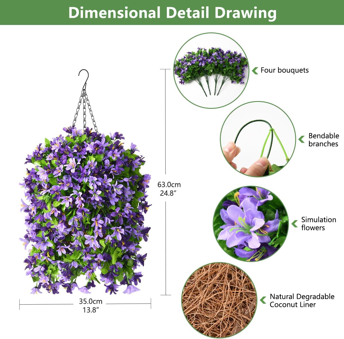 INQCMY Artificial Fake Hanging Plants Flowers Basket for Spring Summer Outdoor Outside Porch Decoration,UV Resistant Faux Silk Violet in Planter for Home Patio Balcony Garden Yard Decor(Red)