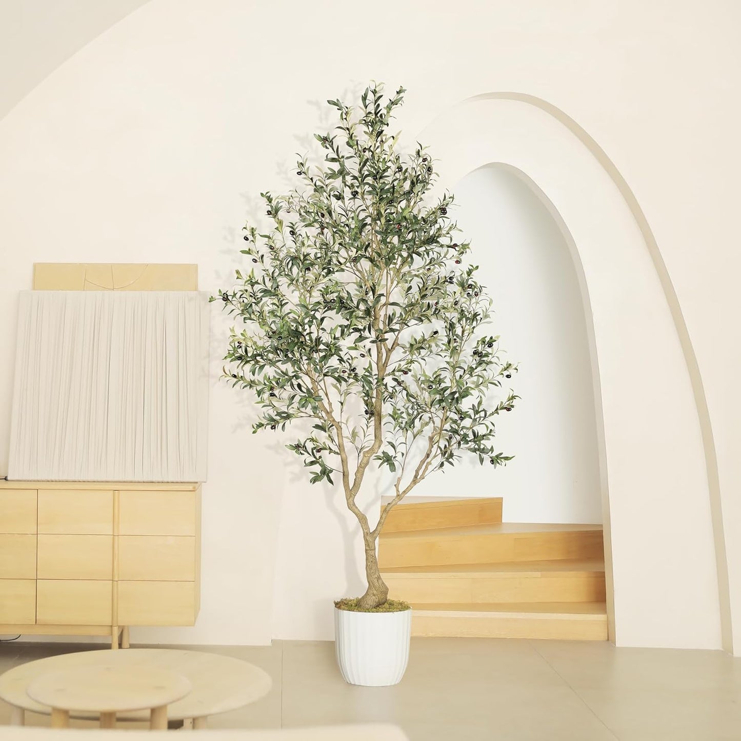 LYERSE Olive Trees Artificial Indoor - Faux Olive Tree 7ft with Large Olive Branches and Lifelike Fruits - Fake Olive Tree for Modern Home Office House Living Room Decor