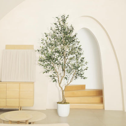 LYERSE Olive Trees Artificial Indoor - Faux Olive Tree 7ft with Large Olive Branches and Lifelike Fruits - Fake Olive Tree for Modern Home Office House Living Room Decor