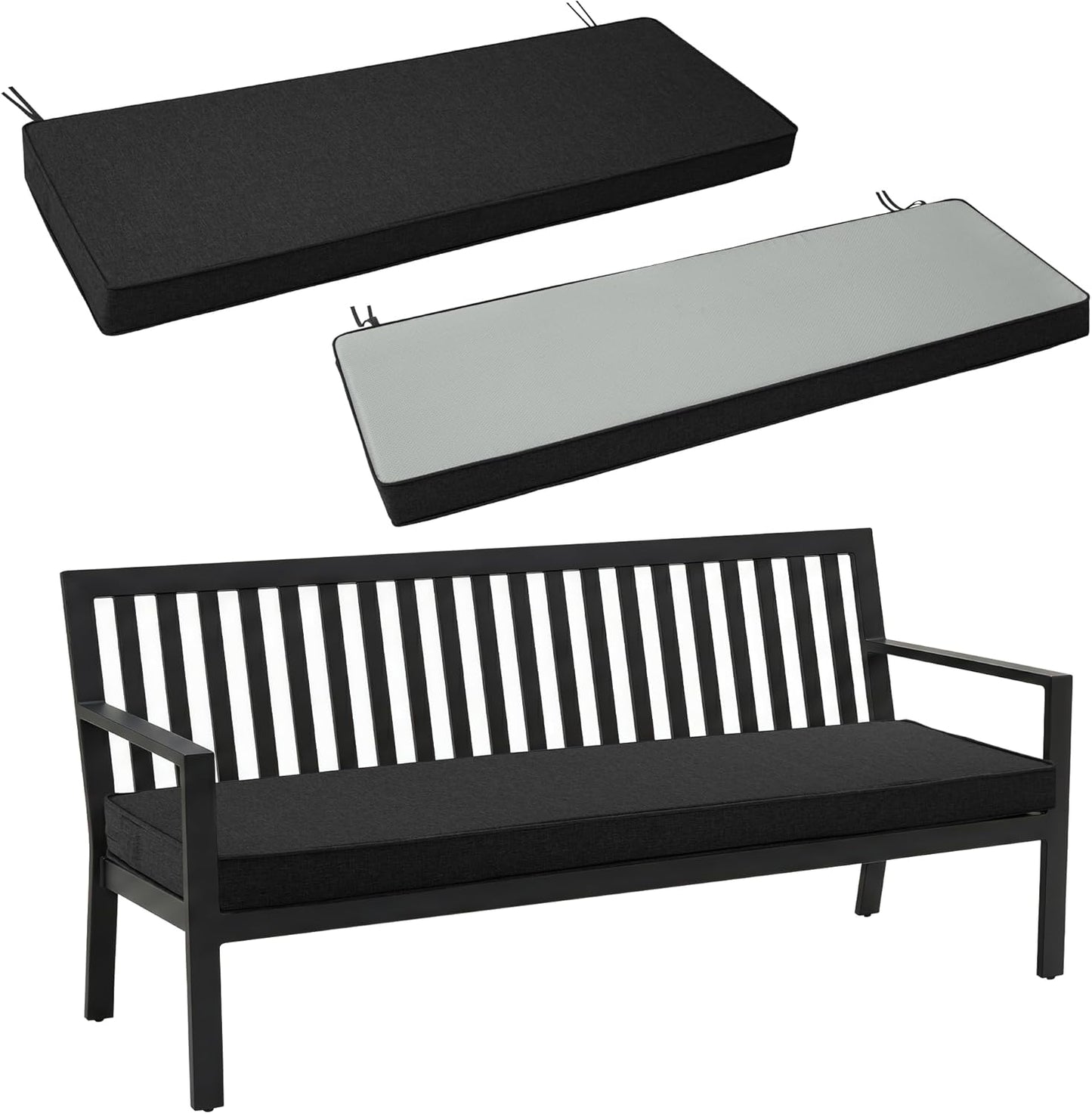 Outdoor Bench Cushion, Water-Resistant & Fade-Resistant, Porch Swing Cushions with Ties, Patio Furniture Seat Pads for Garden Loveseat Settee, Removable Cover Non-Slip Bottom, 48 x 16 Inch, Natural