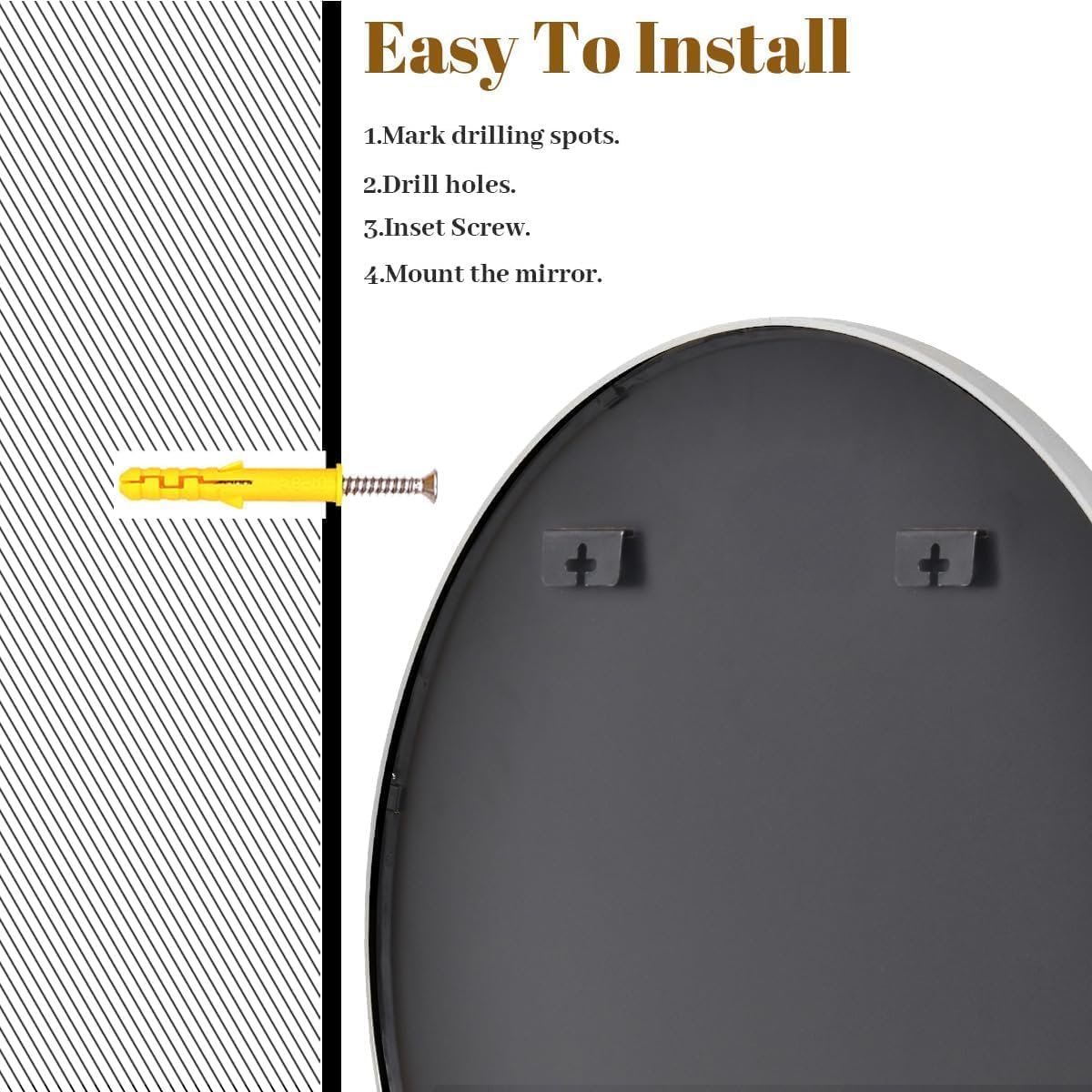 VooBang Large Black Round Bathroom Mirror, 48 inch Circle Wall Mounted Hanging Mirror with Simple Modern Circular Metal Frame for Hallway, Entryway, Living Room, Black Frame
