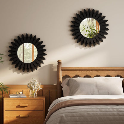 20 Inch Brown Boho Wall Decor Sunburst Mirror - Round Wooden Wall Decor, Handmade Rustic Circular Mirror for Living Room, Bedroom, Entryway, Office