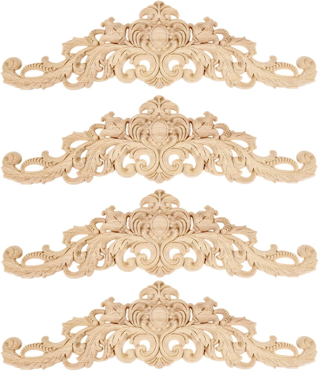 MUXSAM Long Wood Carved Appliques Onlays, 1-Pack Unpainted Decorative Corner Carving Decals Set for Wall Door Cabinet Mirror Closet Wardrobe Dresser Mantel Staircase DIY Project, 30x8cm/11.81"x3.15"