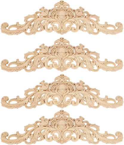 MUXSAM Long Wood Carved Appliques Onlays, 1-Pack Unpainted Decorative Corner Carving Decals Set for Wall Door Cabinet Mirror Closet Wardrobe Dresser Mantel Staircase DIY Project, 30x8cm/11.81"x3.15"