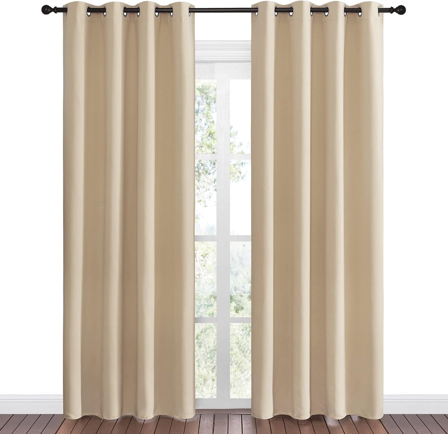 NICETOWN Halloween Pitch Black Solid Thermal Insulated Grommet Blackout Curtains/Drapes for Bedroom Window (2 Panels, 42 inches Wide by 63 inches Long, Black) - Colors D