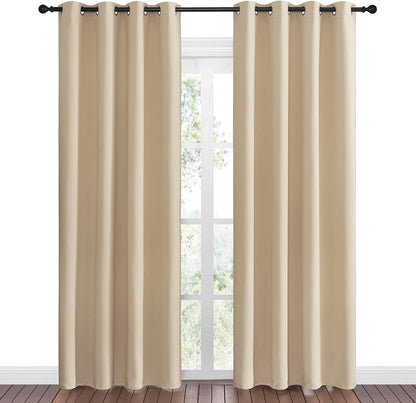 NICETOWN Halloween Pitch Black Solid Thermal Insulated Grommet Blackout Curtains/Drapes for Bedroom Window (2 Panels, 42 inches Wide by 63 inches Long, Black) - Colors D