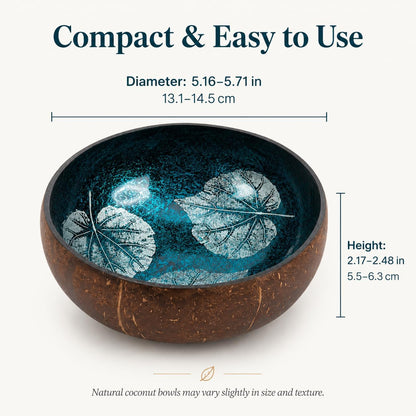 ChezMax Natural Coconut Bowl with Mother of Pearl Inlays - Key Bowl & Fruit Snack Holder (Blue-Gold)
